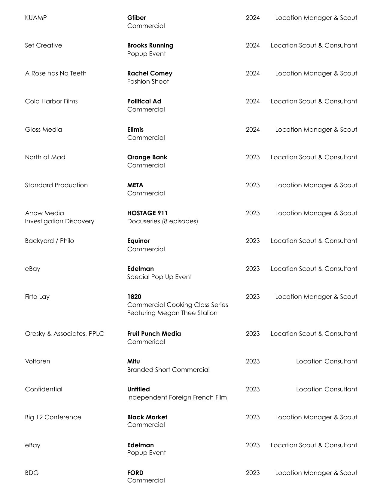 David Brotsky film resume page 2