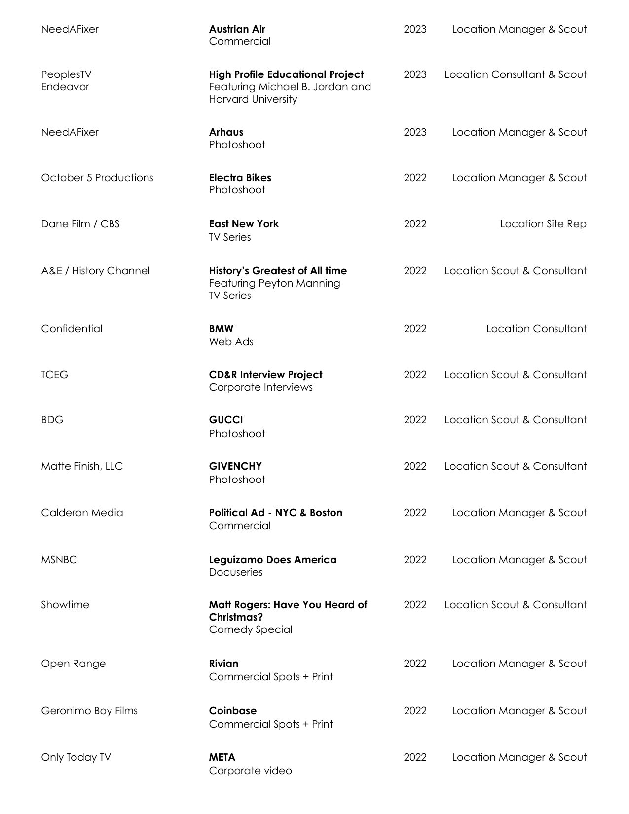 David Brotsky film resume page 3