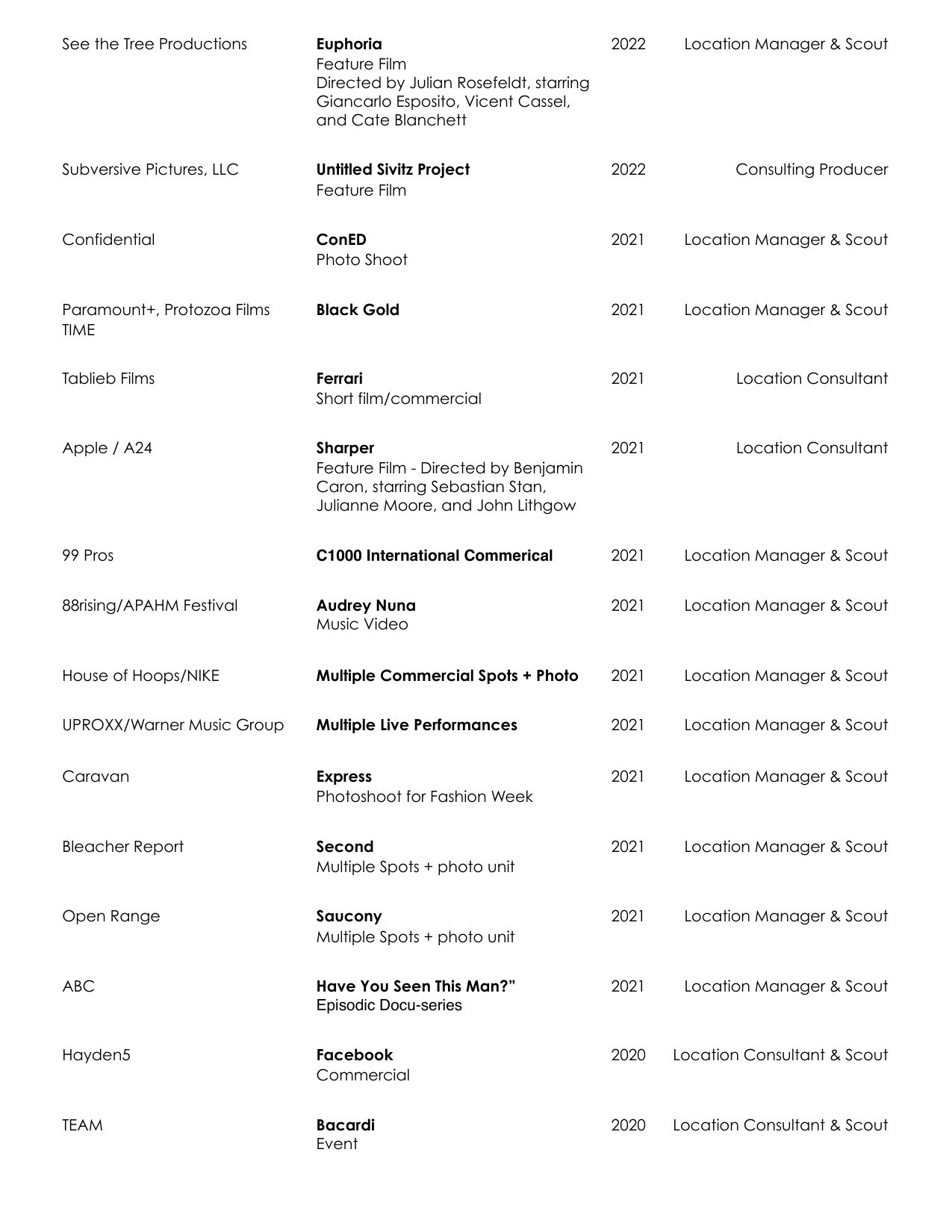 David Brotsky film resume page 4