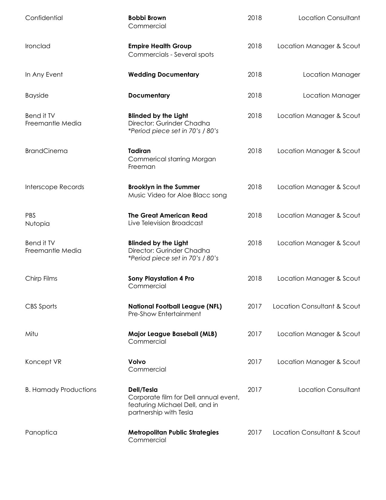 David Brotsky film resume page 7
