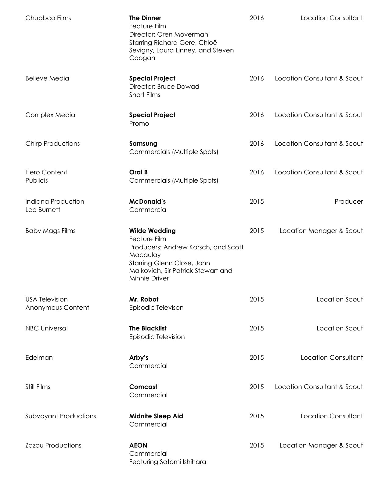 David Brotsky film resume page 10
