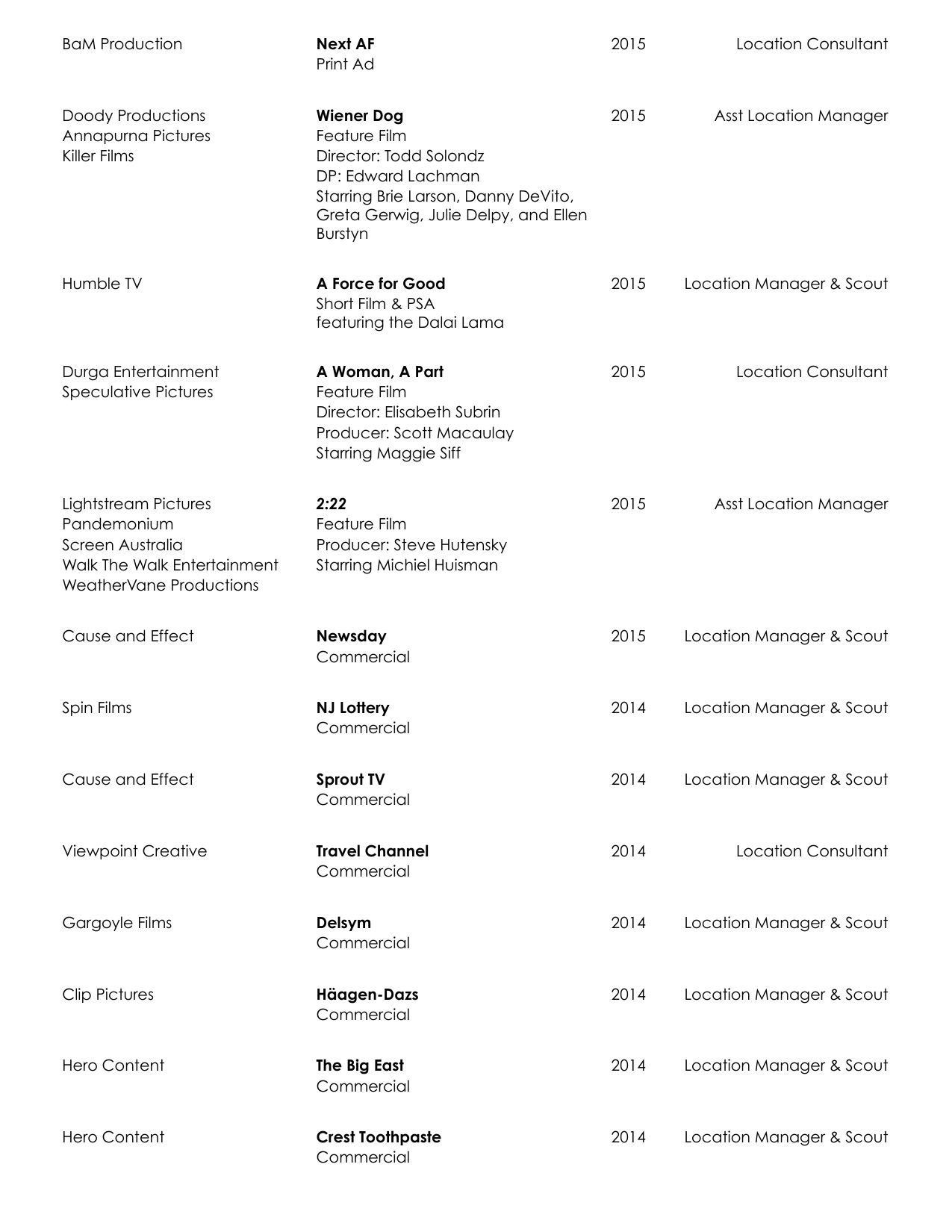 David Brotsky film resume page 11