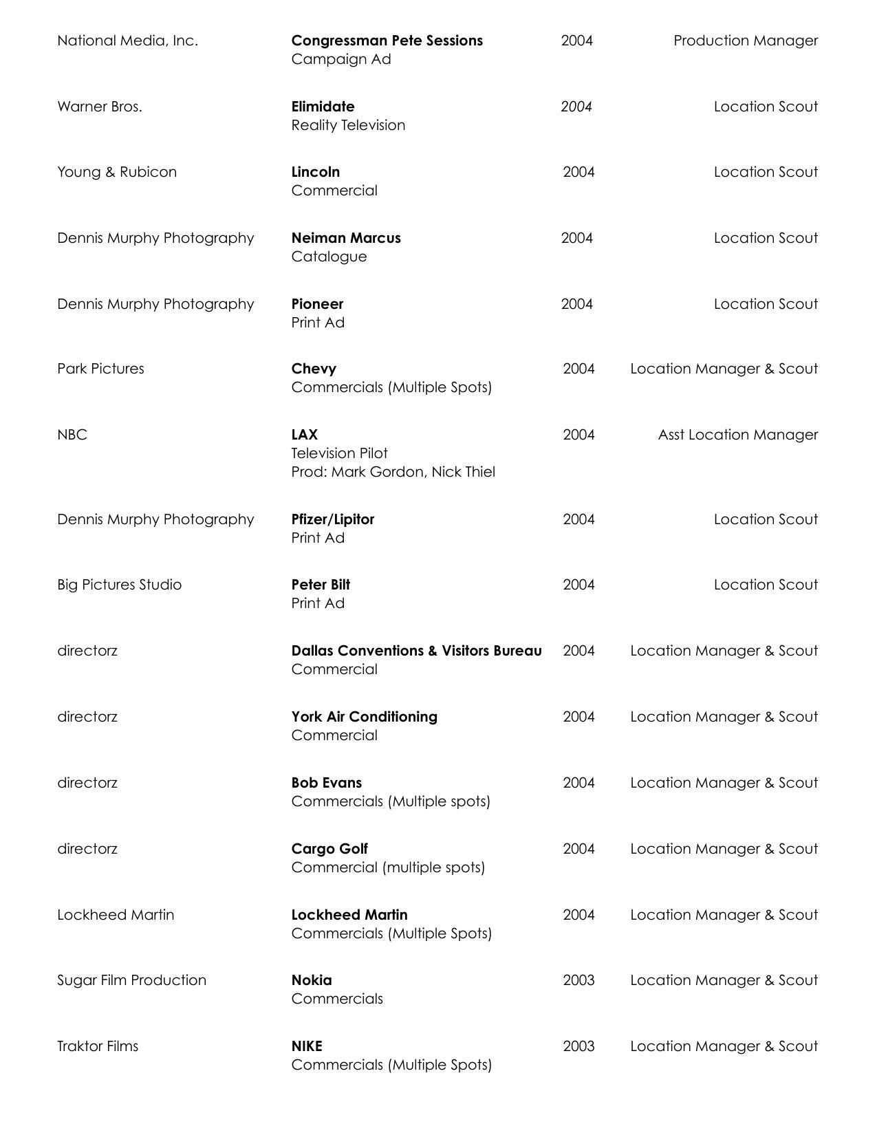 David Brotsky film resume page 14